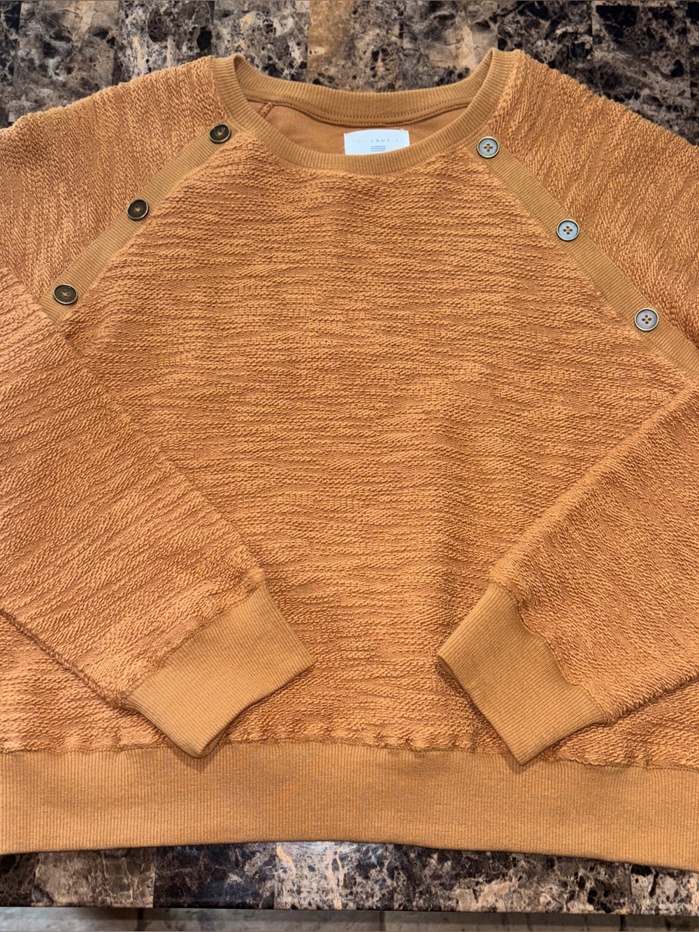 Sol Angeles Camel Button-Shoulder Crewneck Sweater